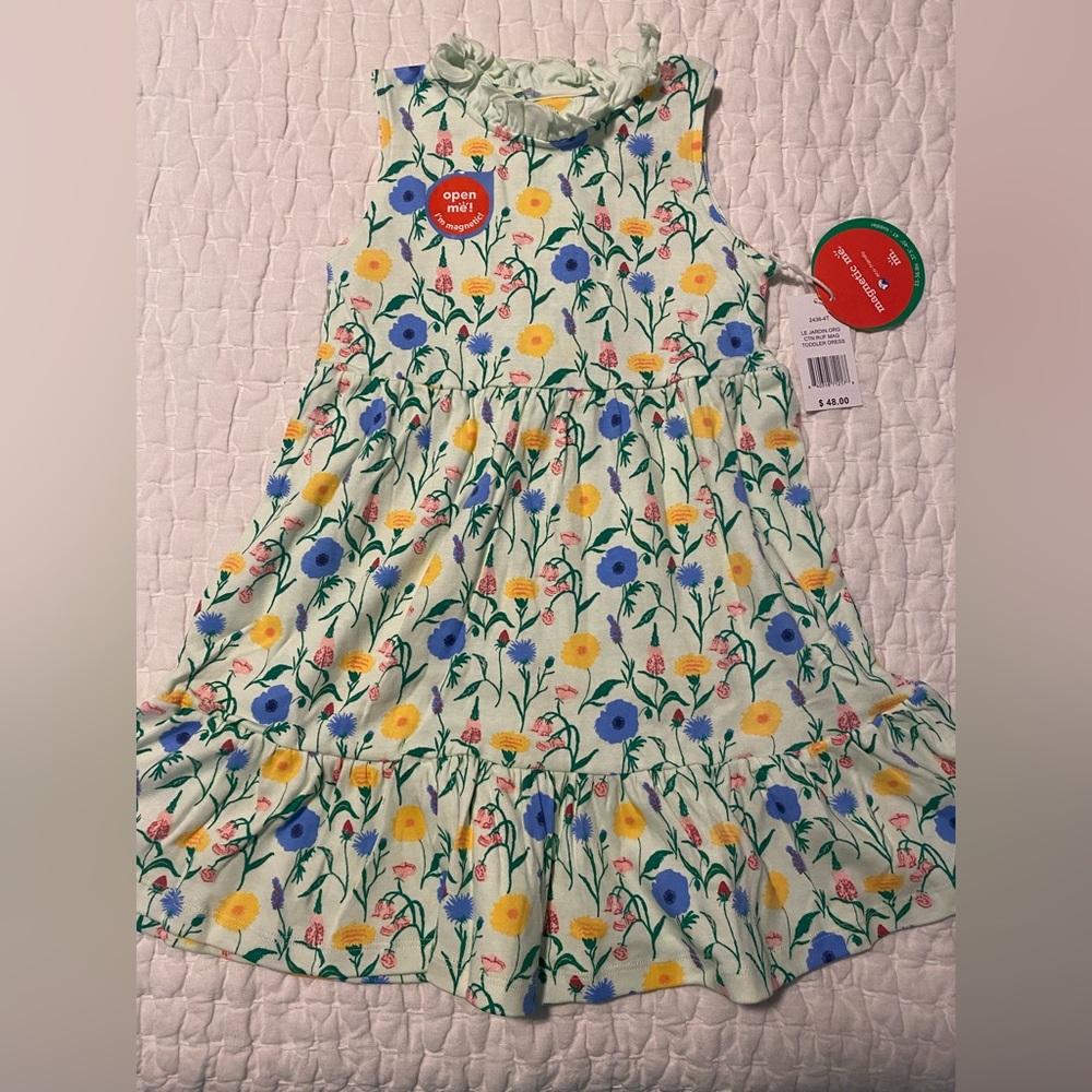 Magnetic Me Floral Kids Dress - Blue, Yellow, Green